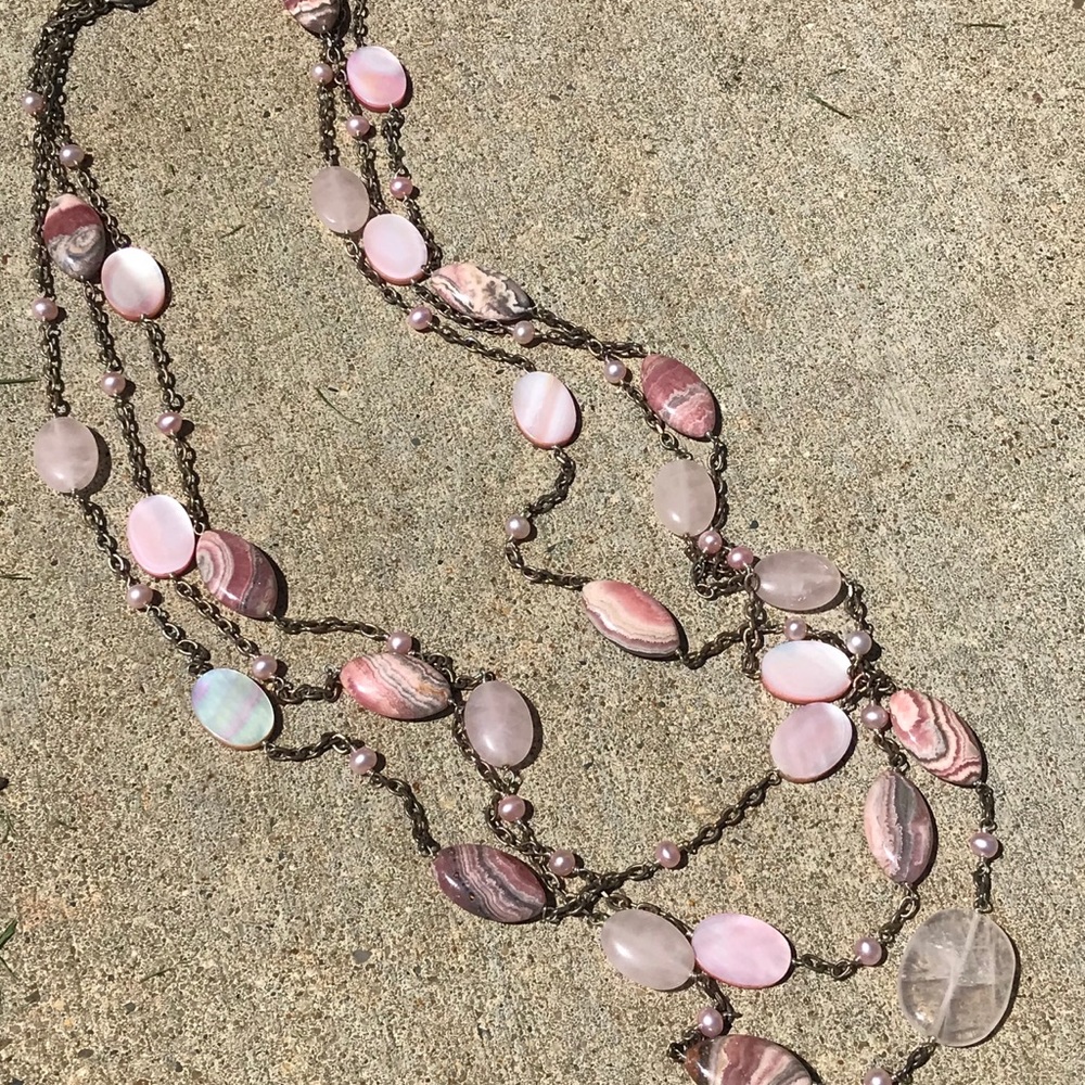 Long tiered blush pink stone necklace!